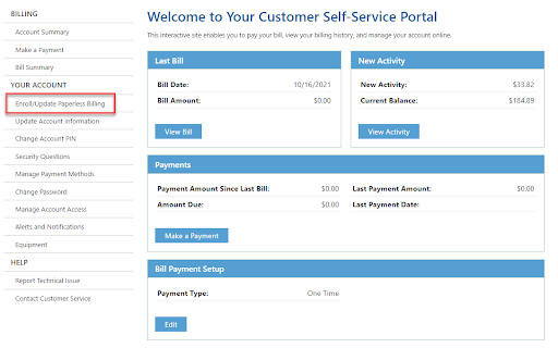 screenshot of a self-service portal
