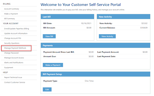 screenshot of a self-service portal